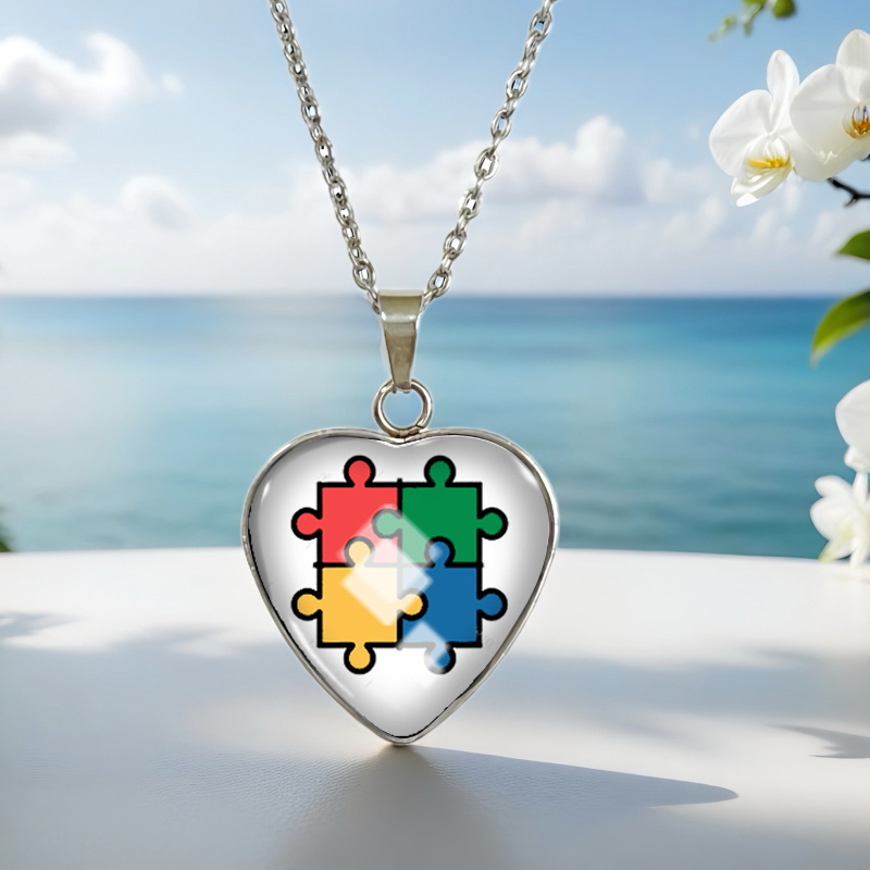 TEMU Colar Puzzle Conscientização Autismo - Design de de Puzzle com Peças de Puzzle, Peças de Puzzle Interligadas, Peças de Puzzle para Homens e