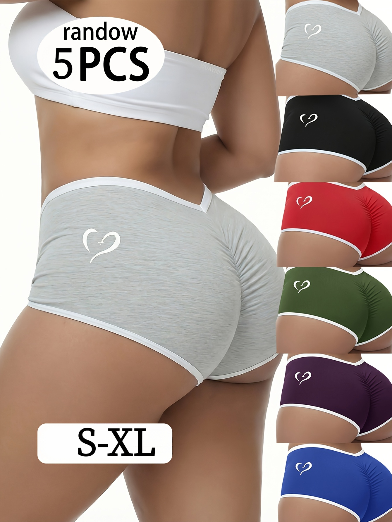 5pcs Women'S Seamless Hip-Lift Boyshorts | Colorful Letter Print High Waist Underwear, Breathable Stretch Comfort Panties, Soft- Briefs