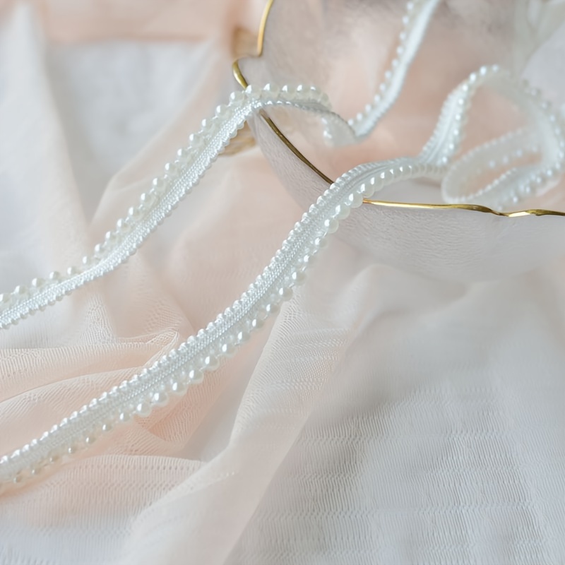 TEMU 1 de Encaje Tejido de Perlas Blancas con Cuentas y Borlas para Decorar Vestidos de Novia, Sombreros, Adiciones de Costura