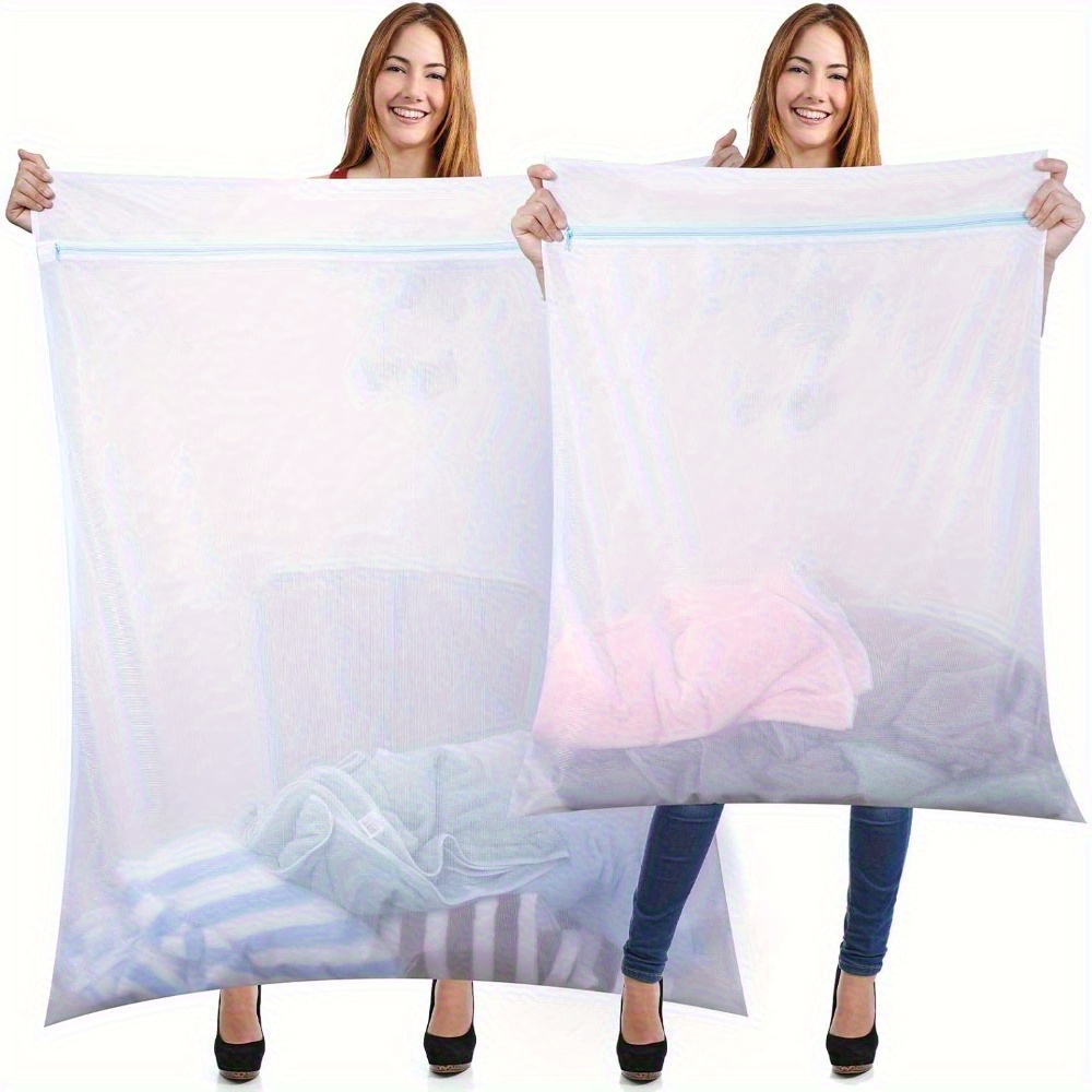 TEMU 2pcs Giant Mesh Laundry Bags, 43 X 35 And 24 X 32inch Large Laundry Bags With Zipper For Washing Machine, Dirty Clothes Washing Machine Dry