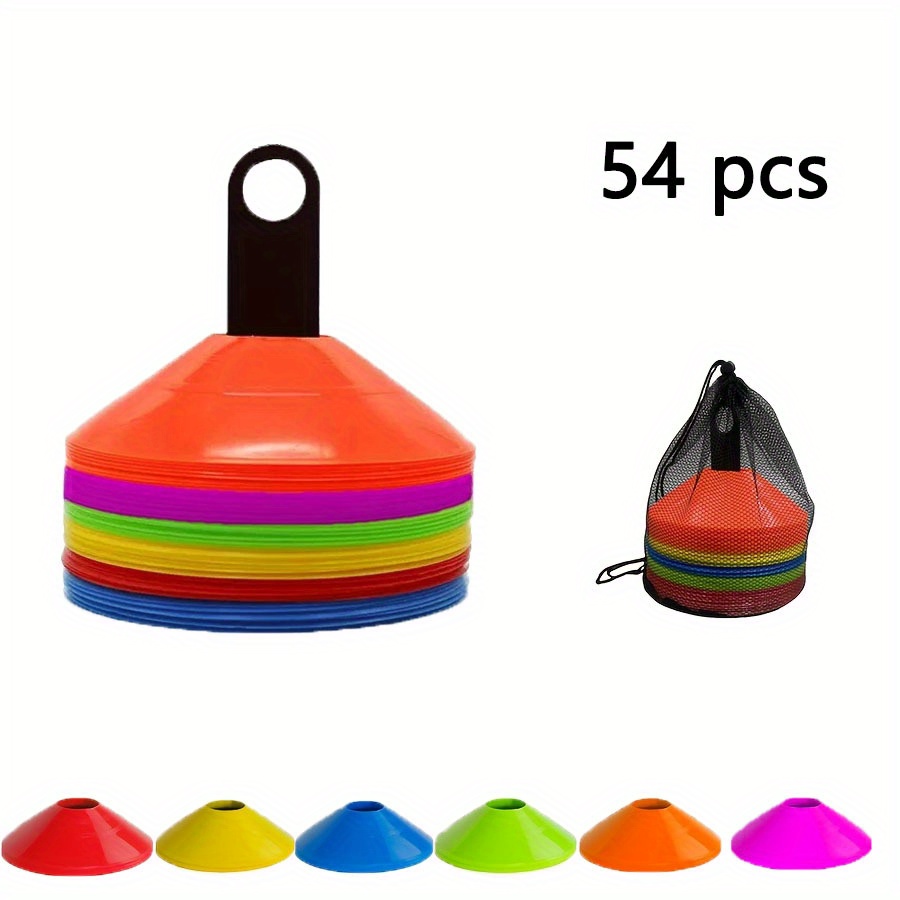 E-shop 6/12/36/54 Stück PE Fußball Trainingskegel, Mehrfarbige Spielfeldmarkierungen für Agility- und Geschwindigkeitstraining, Inklusive