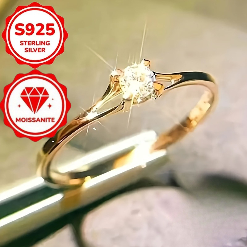 TEMU Fashionable And Elegant Women's Engagement Ring, Round Moissanite S925 Pure Silver Ring, Minimalist , Wedding Jewelry, Valentine's Day Gift