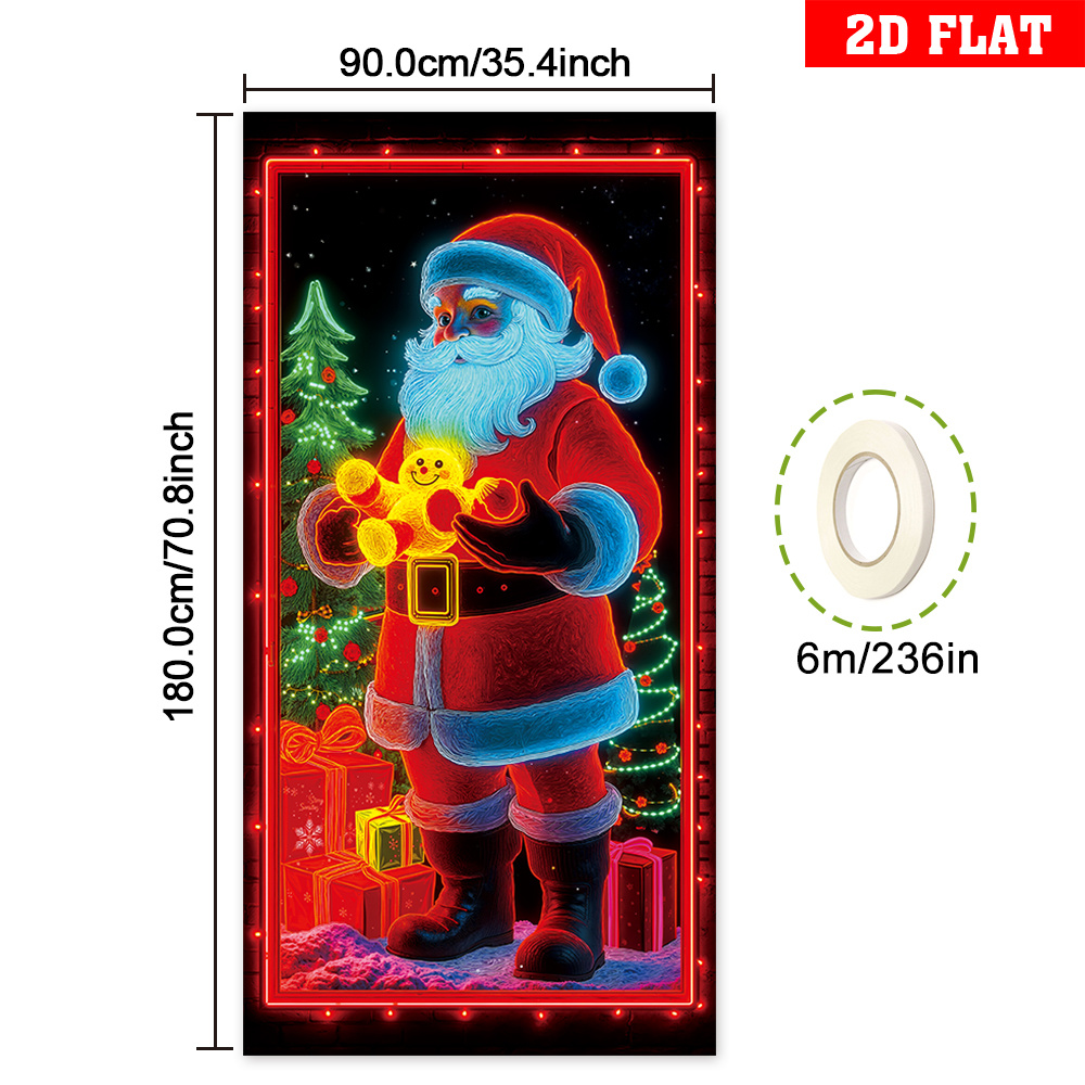 TEMU 2d Flat, 2d Flat - 2d Door Banner 2d Flat, 2d Flat - 2d Door Banner 2d Flat Banner, 1pc Christmas Themed Door Cover Banner, Santa Claus ,