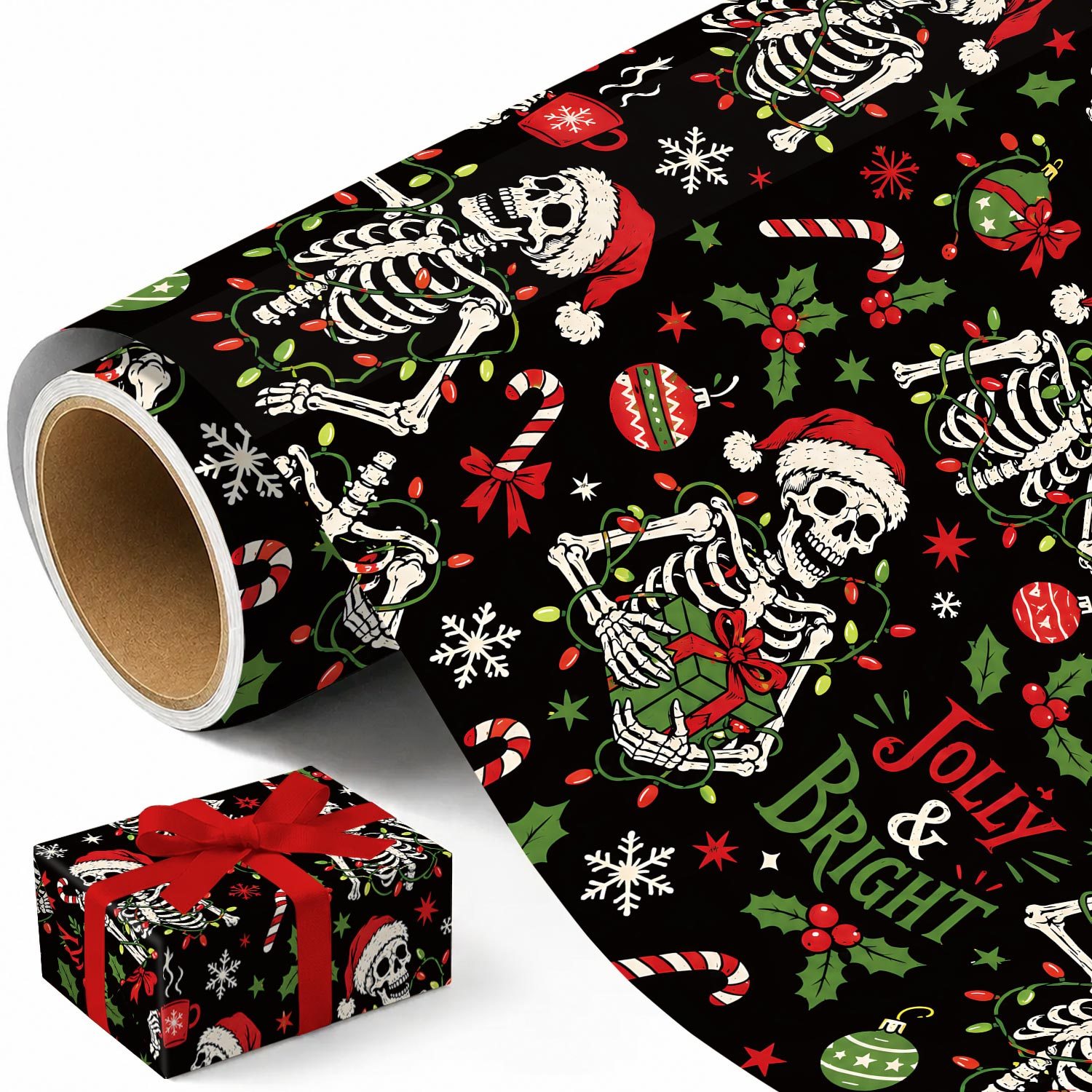 TEMU Roll Black Christmas Wrapping Paper Suitable For Xmas Gifts, Party Decorations & Diy Crafts - Single-sided Print With Santa Hats, Candy Canes,