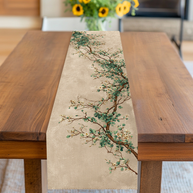 E-shop Tischläufer, Tischdecke, Blumen-Zweig-Design mit Blüten, neutrale Farbtöne, für Frühling, Sommer, Geburtstag, Hochzeit, Jubiläum mehr, geeignet