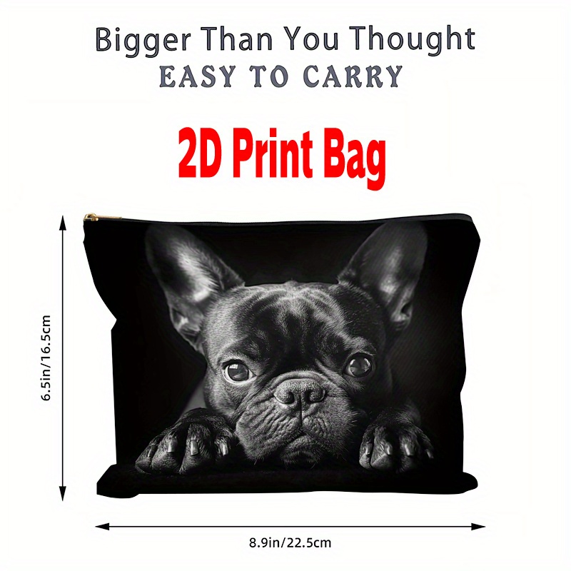 Image of 1pc French Bulldog Print Makeup Organizer Bag - Vintage Style Cosmetic Pouch With Zipper Closure, 6.5x8.9in, Luxurious Texture, Modern , Travel &