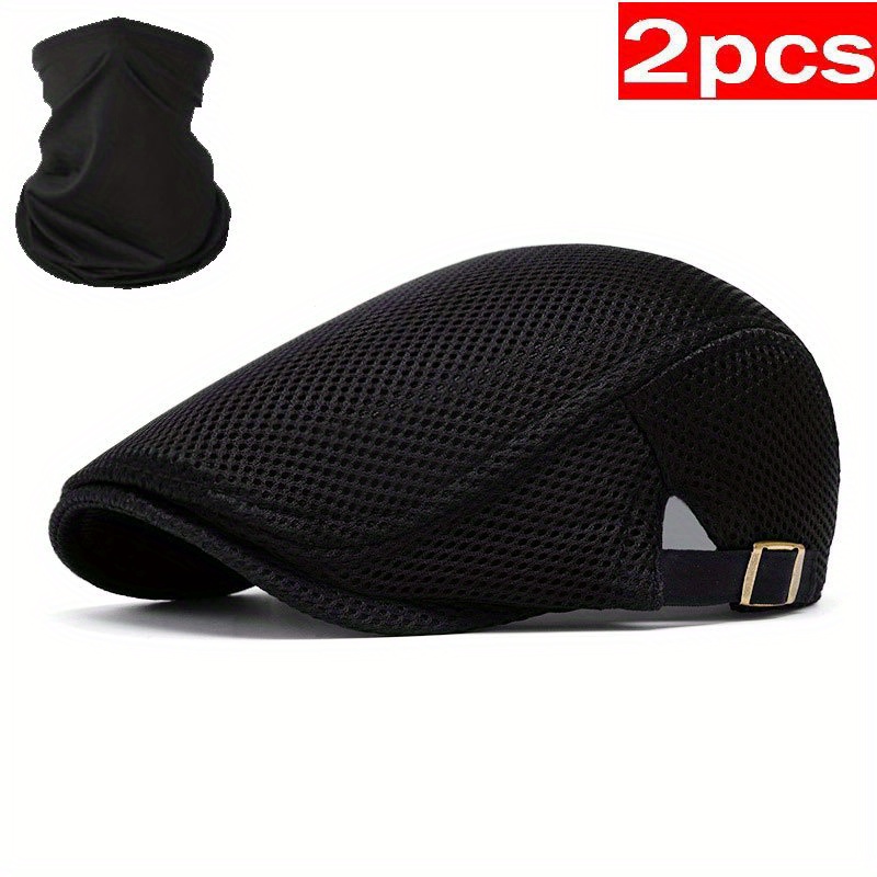 2pcs Men's Outdoors Mesh Cap Breathable Summer Newsboy Cap Adjustable Beret Ivy Cap Irish Hunting Cap
