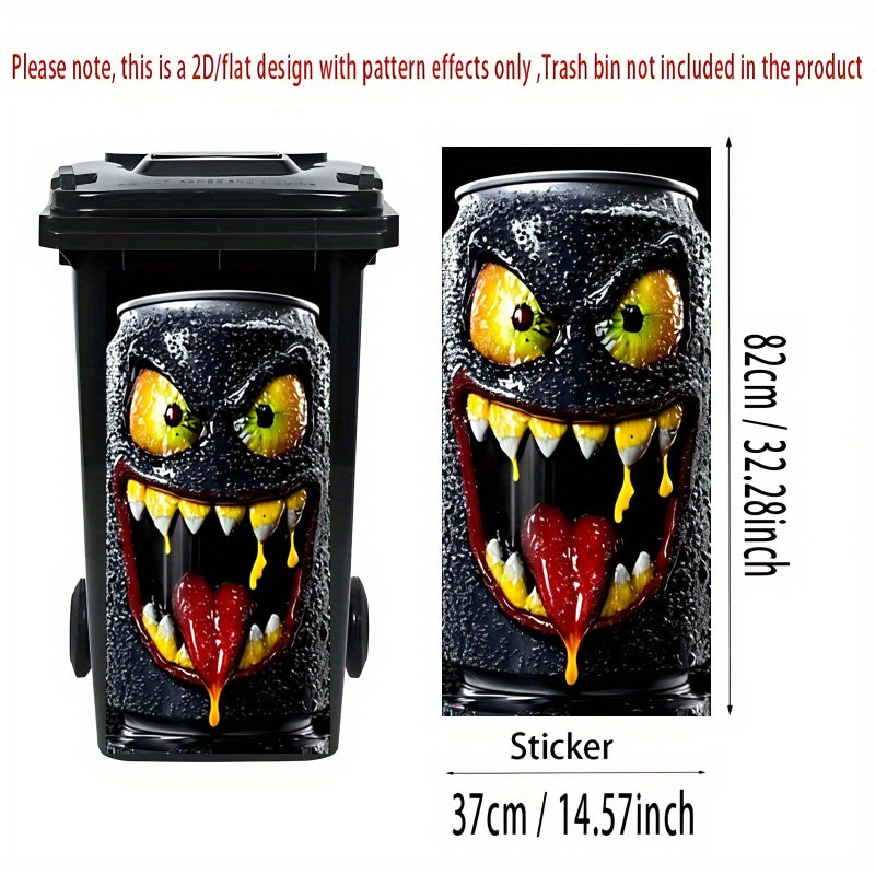 TEMU 1pc Trash Can Sticker 37×82cm Horrible Can Theme Design Decorative Wallpaper Self-adhesive Kitchen Trash Can Decoration Suitable For Trash Can,