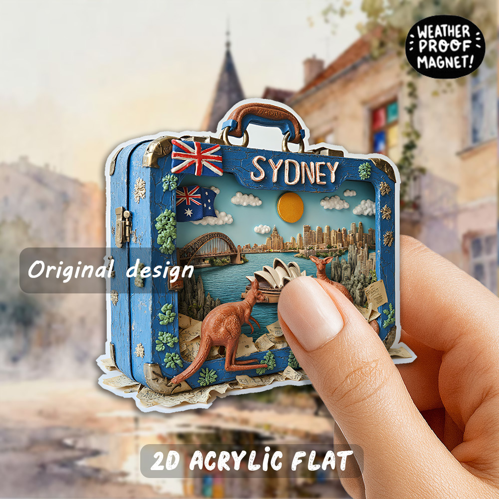 TEMU 1pc Australian Travel Souvenir Magnet - Sydney Opera House, Bridge & Kangaroo - Strong Magnetic Backing For Fridge, Desk, Office -