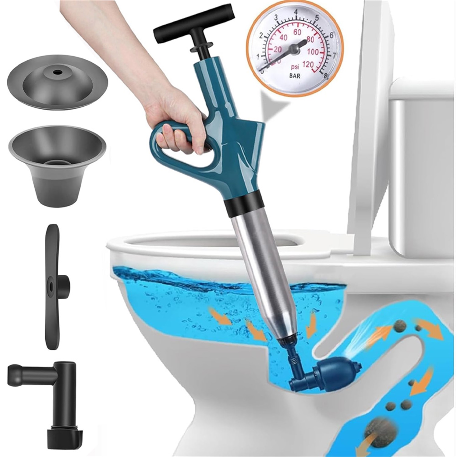 Heavy-duty High-pressure Plunger With Replaceable Heads - -in- Drain Clog Remover For Toilet, Sink, Shower, Bathtub, Floor Drain & Pipe - Suitable /bathroom Plumbing Clogs - -to-use Plumbing