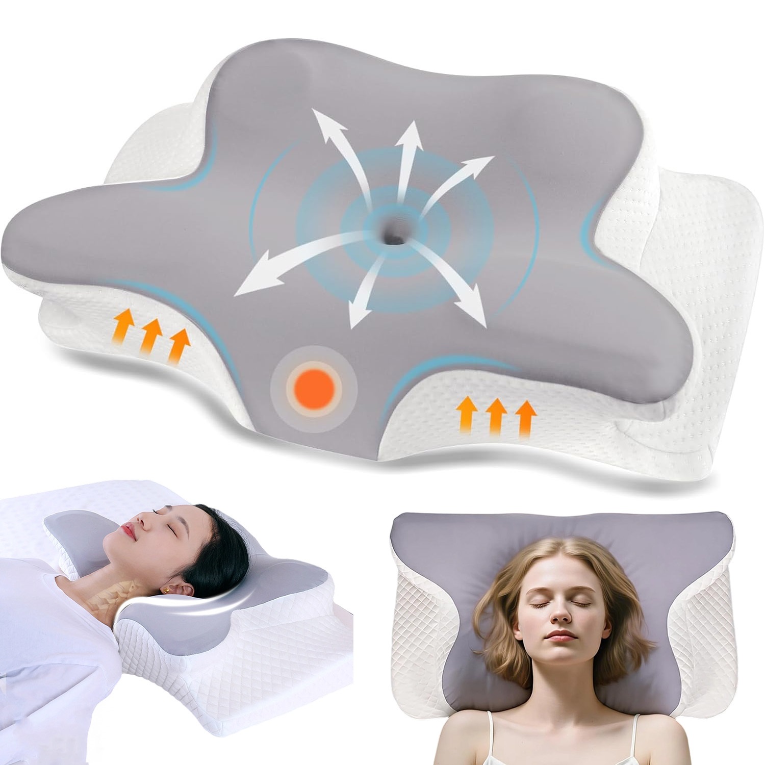 Image of Ergonomic Cervical Neck Pillow With - Contour Pillow For, Spinal Support, Cervicogenic & Neck, For Side/back/stomach Sleepers (white) With Pillowcase, Hand Wash Only