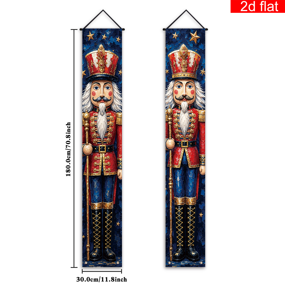 TEMU 2d Flat, 2pcs 2pcs Nutcracker Christmas Banner Suitable For Front Door Welcome Sign, Oil Painting Texture Nutcracker Print With Nutcracker