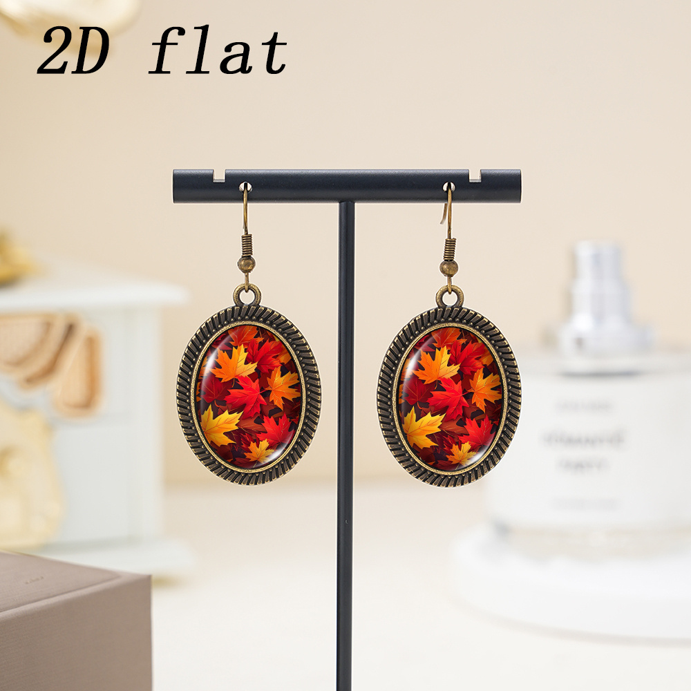 Time Gem Glass Earrings with Gradient Maple Leaf Pattern