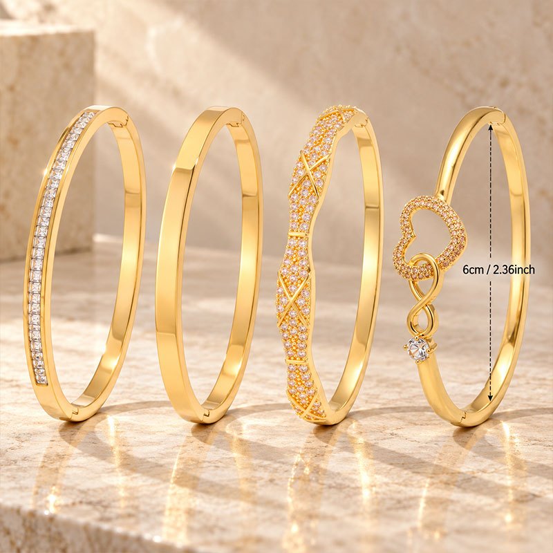 4pc Women's Stackable Bracelet Set with Zirconia
