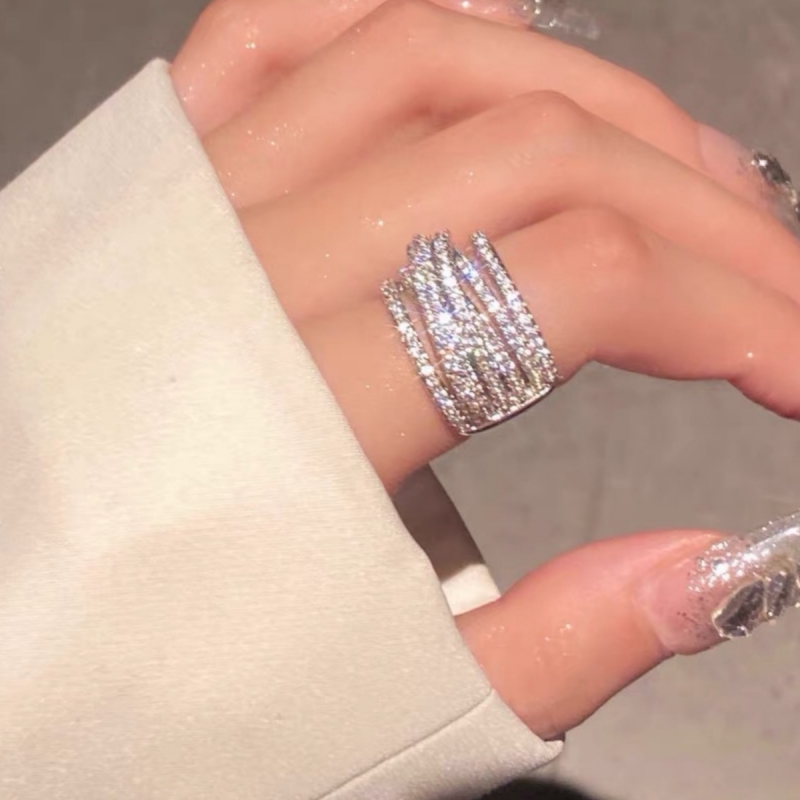 Fashion Multi-Layered Interwoven Lines Wide Ring, Zirconia Inlay