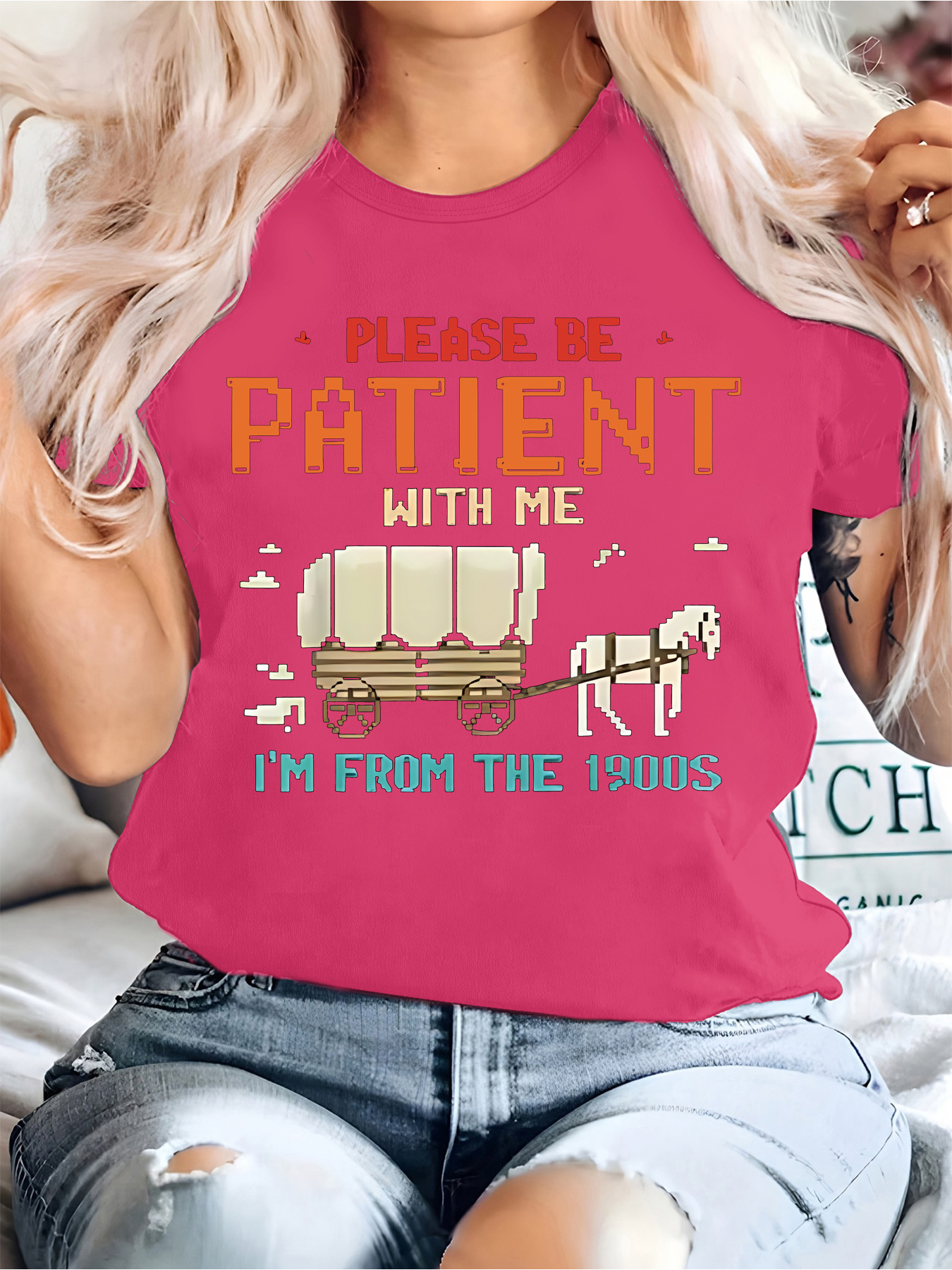 item picture plus size please   with me im from the 1900s pixel art retro     print plus size short sleeve t shirt womens plus size 0 8xl casual fashion round neck top soft pullover clothing daily   trendy   individual