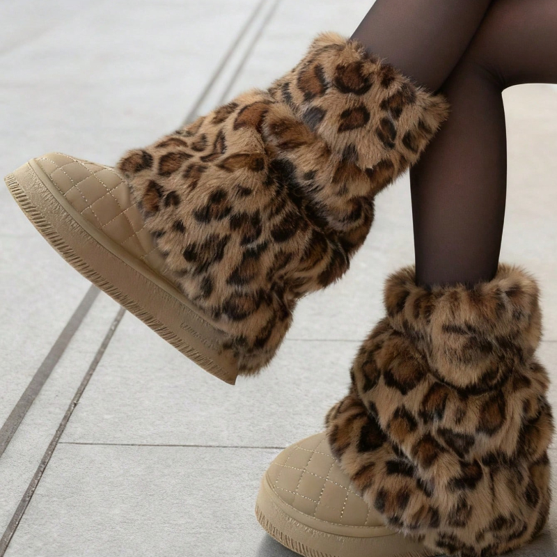 TEMU 1pair Women's Cozy New Arrival Leopard Print Leg Warmers - Edgy Y2k Street Style Fashion Accessory, Fluffy Leg Covers For Winter