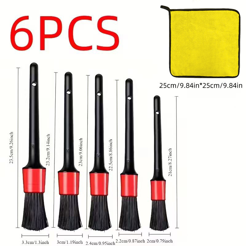 TEMU 6pcs Car Wash Tool Set, Dual-sided Cleaning Cloth And Brush Combo, Includes Absorbent, Scratch-free Cleaning Cloths, Brushes For Hard-to-reach