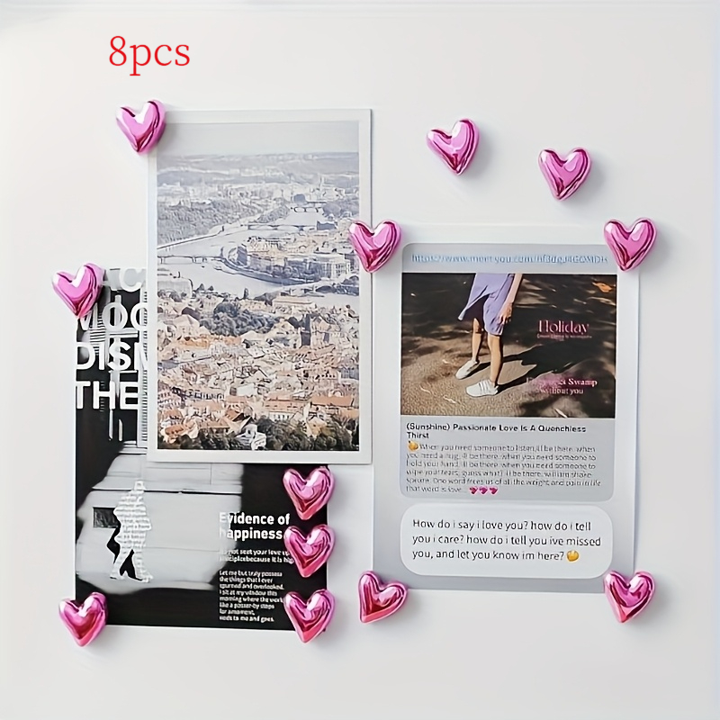 TEMU This 16pcs Set Includes 8 Heart-shaped Plus 8 Accessory Heart-shaped Plastic Refrigerator Magnets, Suitable For Kitchen, Office, And Home A