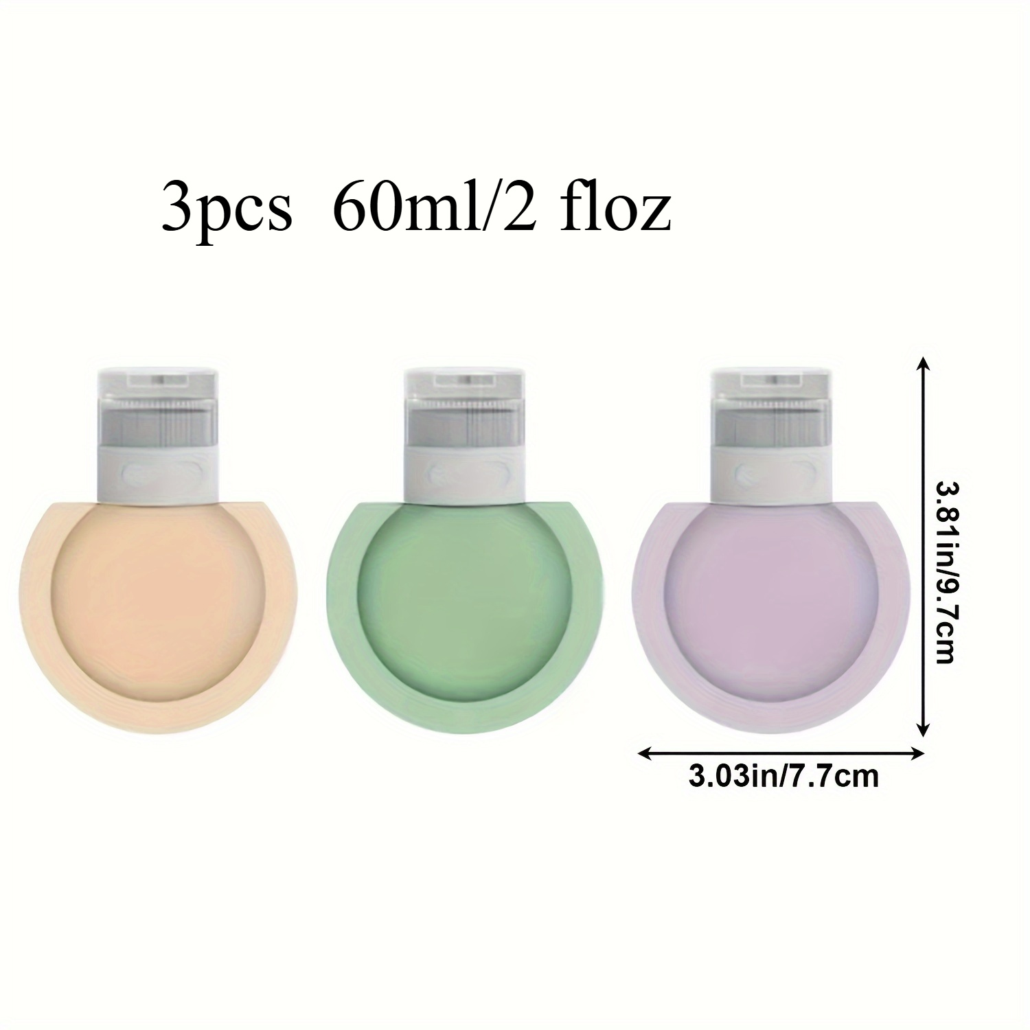 E-shop 3 Stück 60 ml/2 Silikon-Reiseflaschen, tragbar, auslaufsicher, wiederverwendbare kleine Behälter, Duftfrei, wiederverwendbar, geeignet für