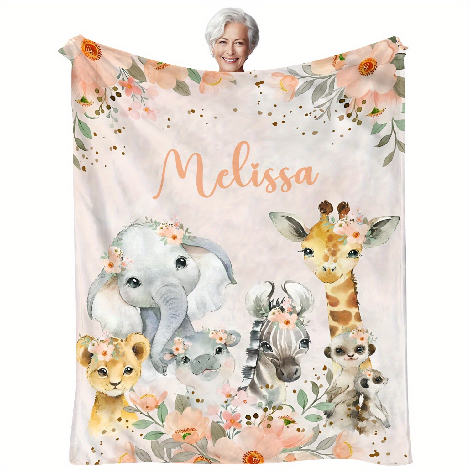 TEMU 1 Customizable Name Soft Flannel Blanket With Cute Animal Print, A Cozy And Warm Personalized Gift Suitable For , Perfect For The Sofa Or Bed,