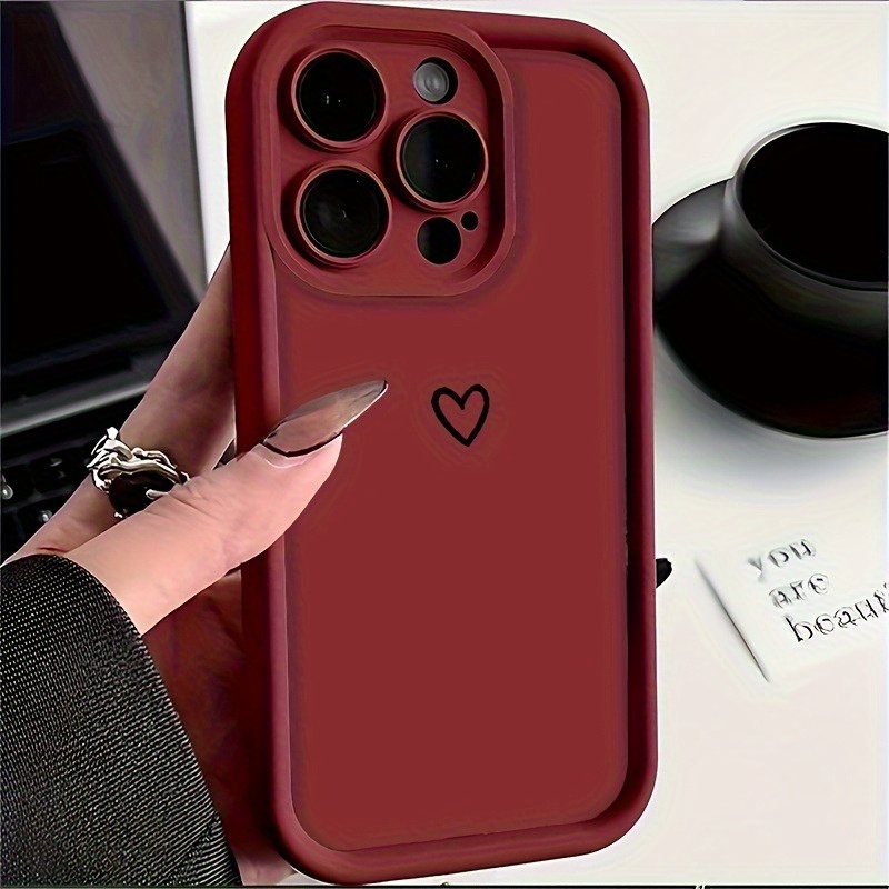 TEMU Phone Case - A Creative And Minimalist Burgundy Heart-patterned Phone Case For Iphone 16, 15, 14, 13, 12, 11, Xs, Xr, X, 7, 8 Plus, Pro Max, And