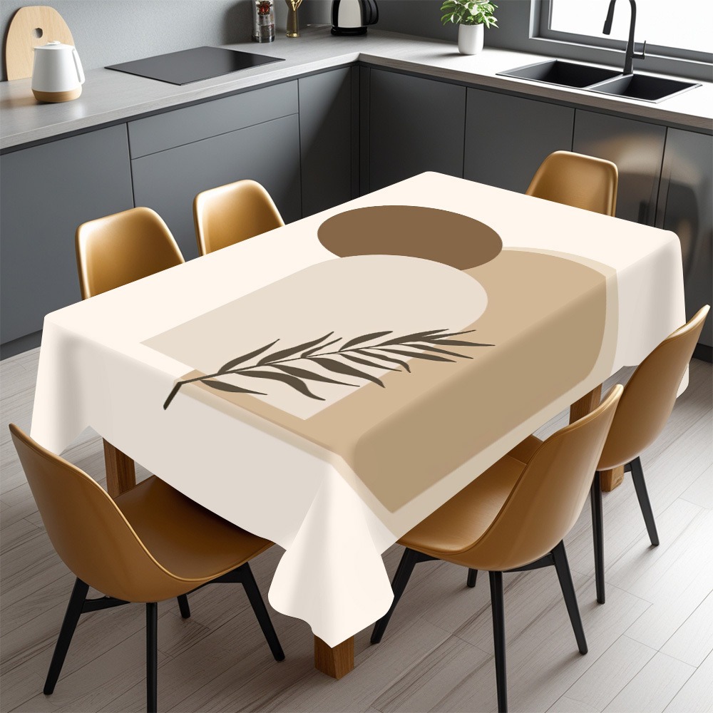 TEMU 1pc Boho Abstract Tablecloth, Warm Tones With Leaf Pattern, Rectangular Design, Tablecloth For Parties, Gatherings, And Holiday Decorations.