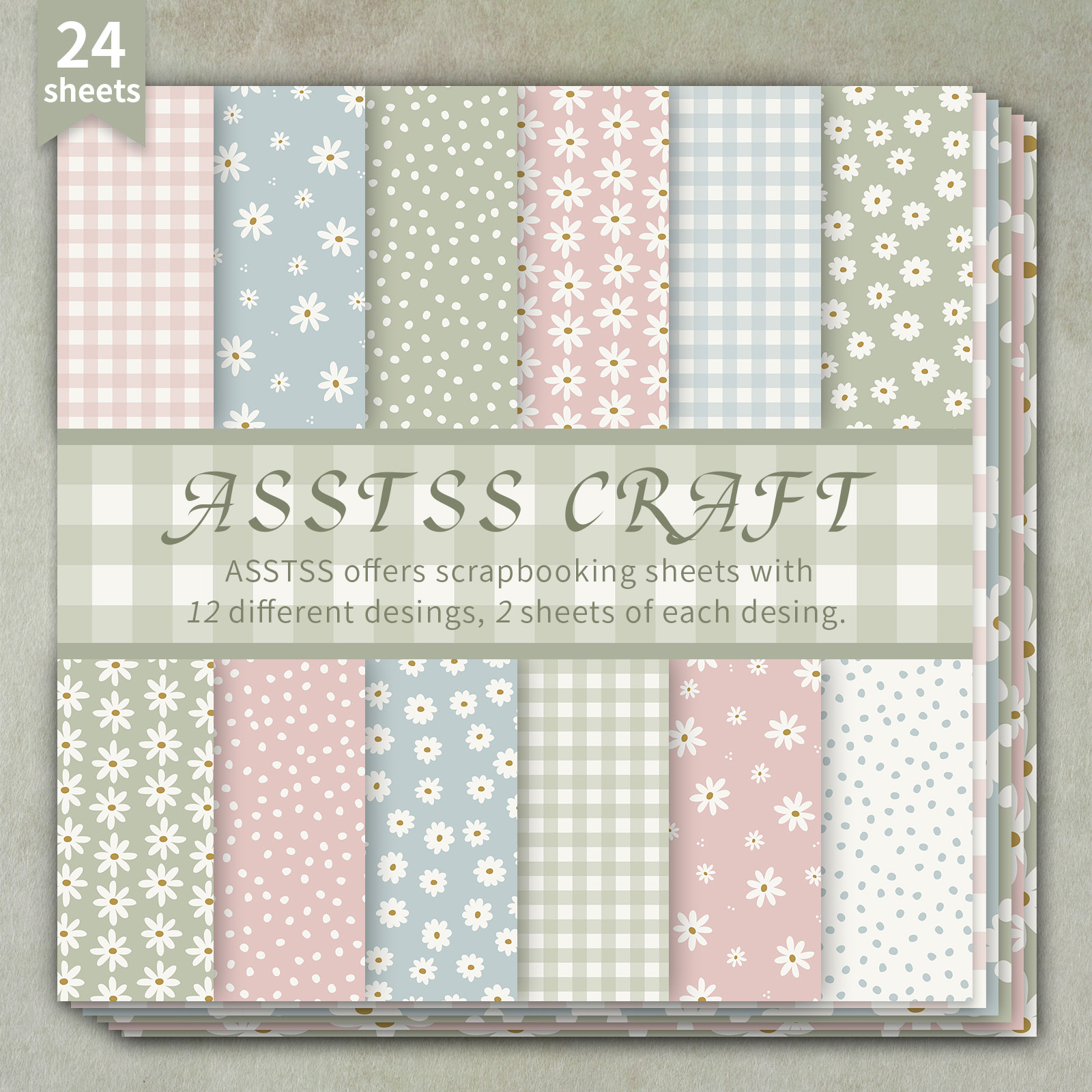 TEMU 24-sheet Asstss Inches Scrapbooking Paper Pad, Pastel Daisy Floral Style Backing Paper Supplies, Heavyweight Cardstock For Journaling, Collage