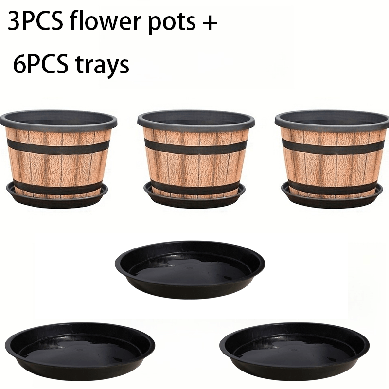TEMU Upgraded Version: 20.32cm Whisky Planters With Tray | , Durable Set Of 3 Plastic Planters With Drainage Holes And 6 Trays; Suitable For