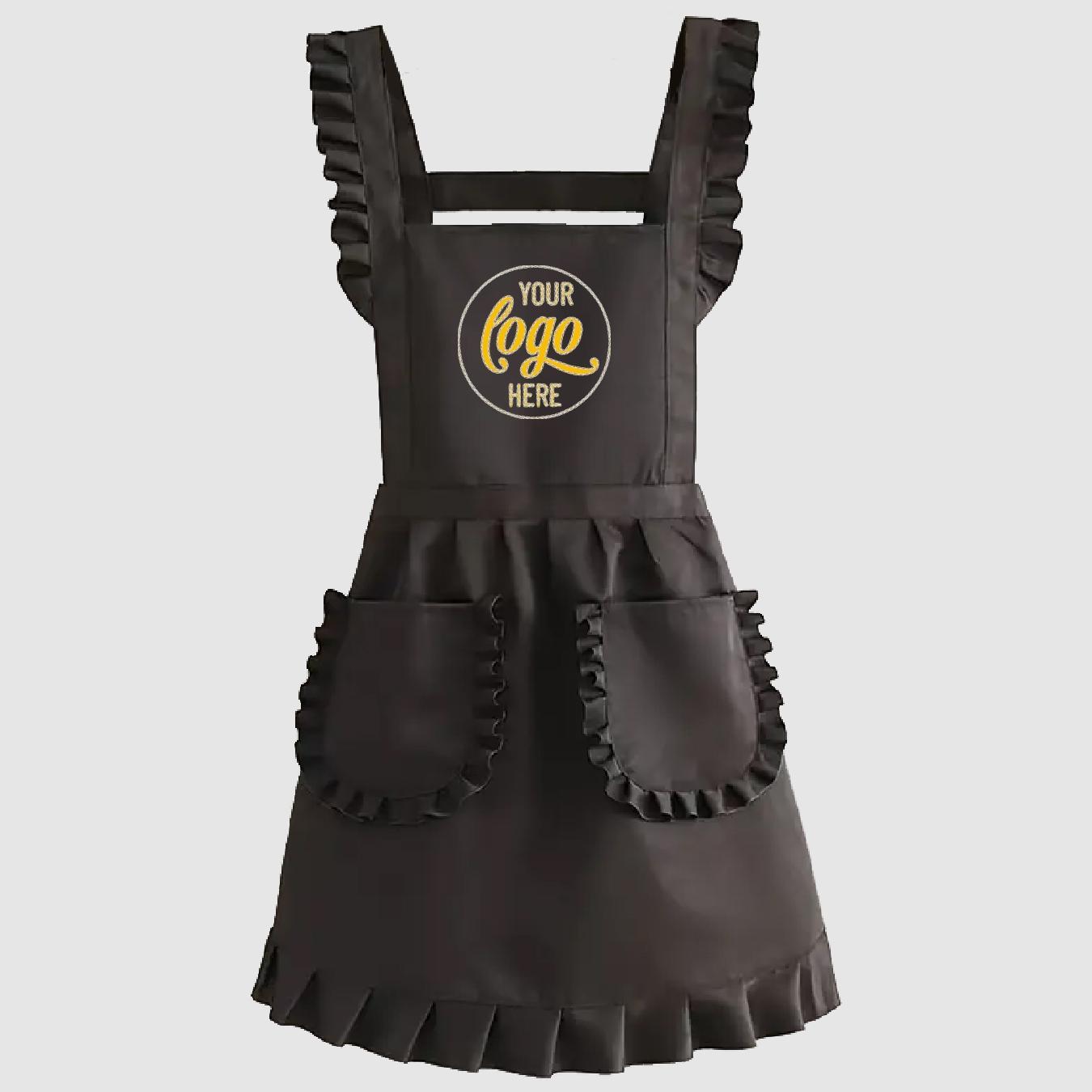 TEMU Custom Logo Fashionable Adjustable Ruffle Apron With Double Pockets - Perfect Gift For Women, Suitable For Cake, Sweet, Nail Salon, Beauty Shop,