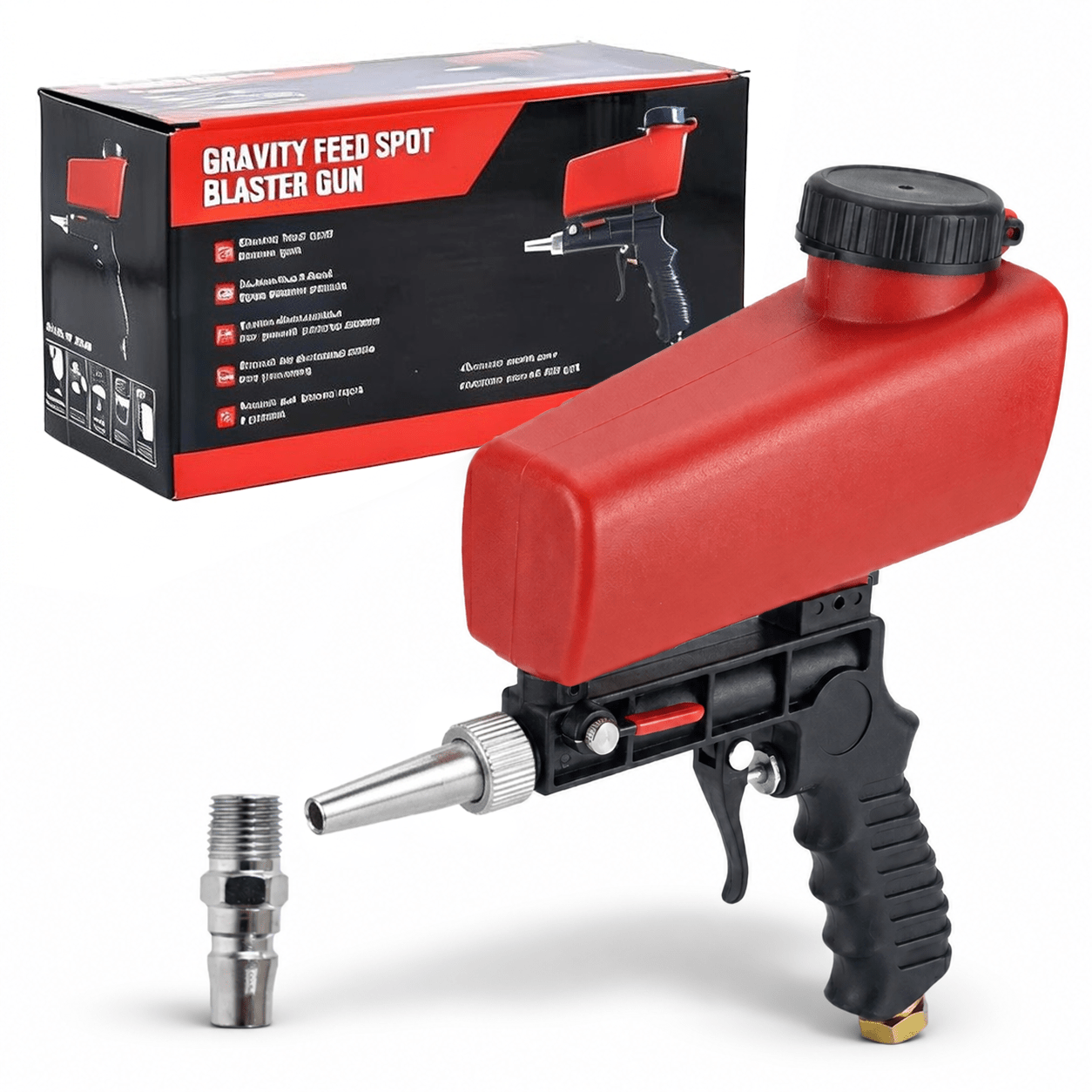 TEMU 1pc Red 90psi Adjustable Sandblasting Gun, Pneumatic Portable Non-slip Handheld , Gravity Feed Metal Blasting Tool, Air Compressor Accessory For