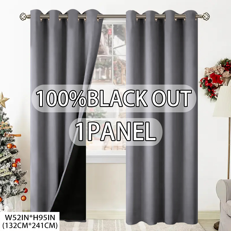 TEMU 1pc, Rideau pare-soleil occultant 100% noir, éclaircissement intérieur, de couleur unie doublée, léger, style de suspension à perforation