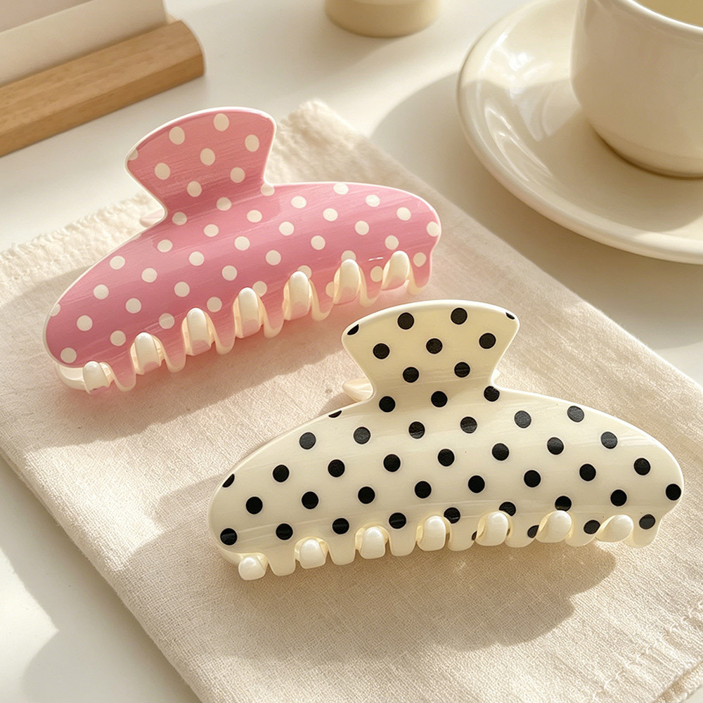 TEMU 2pcs Semi-circular Polka Dot Hair Clip, Sweet Women's Hair Clip, Polka , , Durable Hair Accessory, Suitable For Birthday Parties And Travel