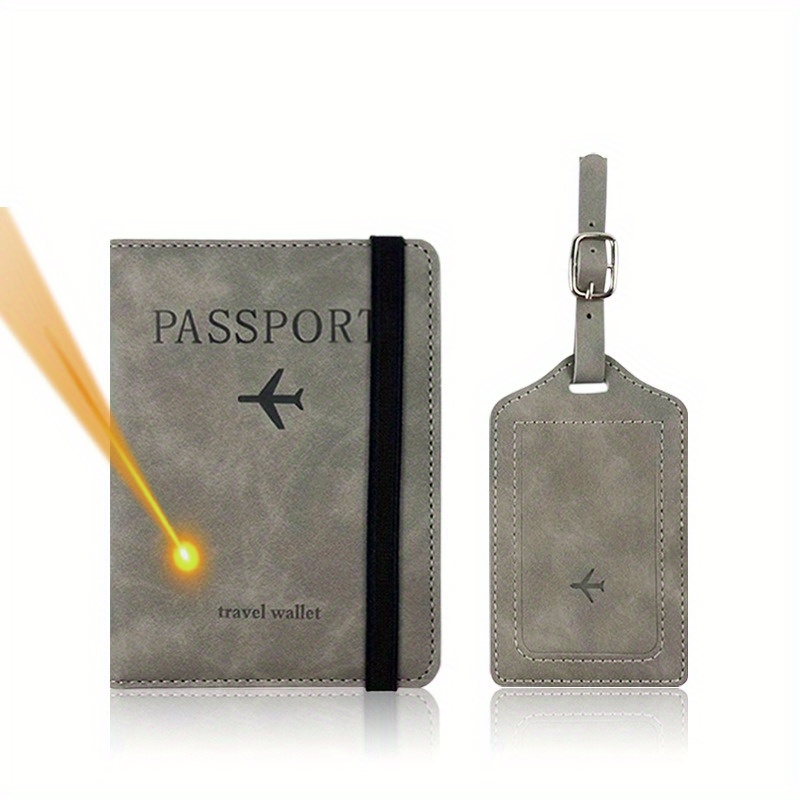 TEMU Customized 2pcs Multi-functional Personalized Name Passport Holder And Luggage Tag, Travel Passport Case Pu Synthetic Men's Bill Credit Card