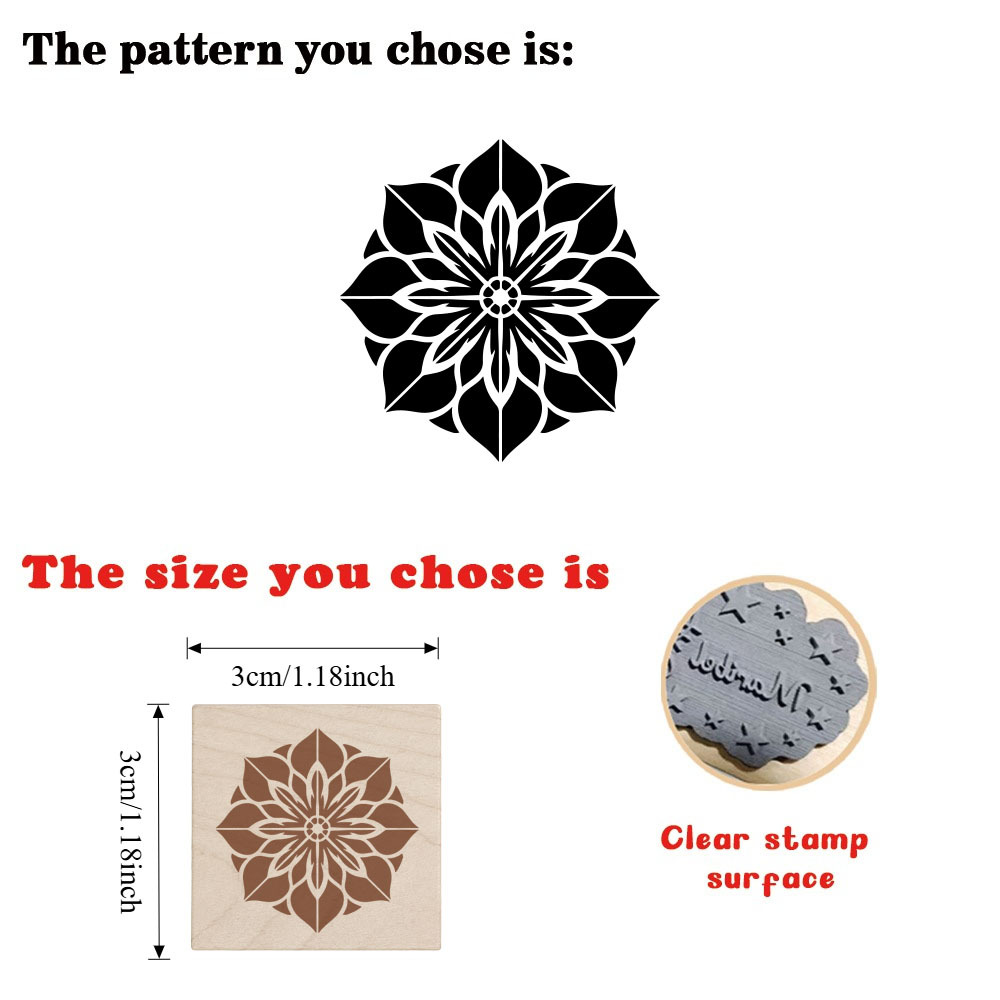 Fashion Eight-Directional Geometric Floral Square Wooden Rubber Stamp