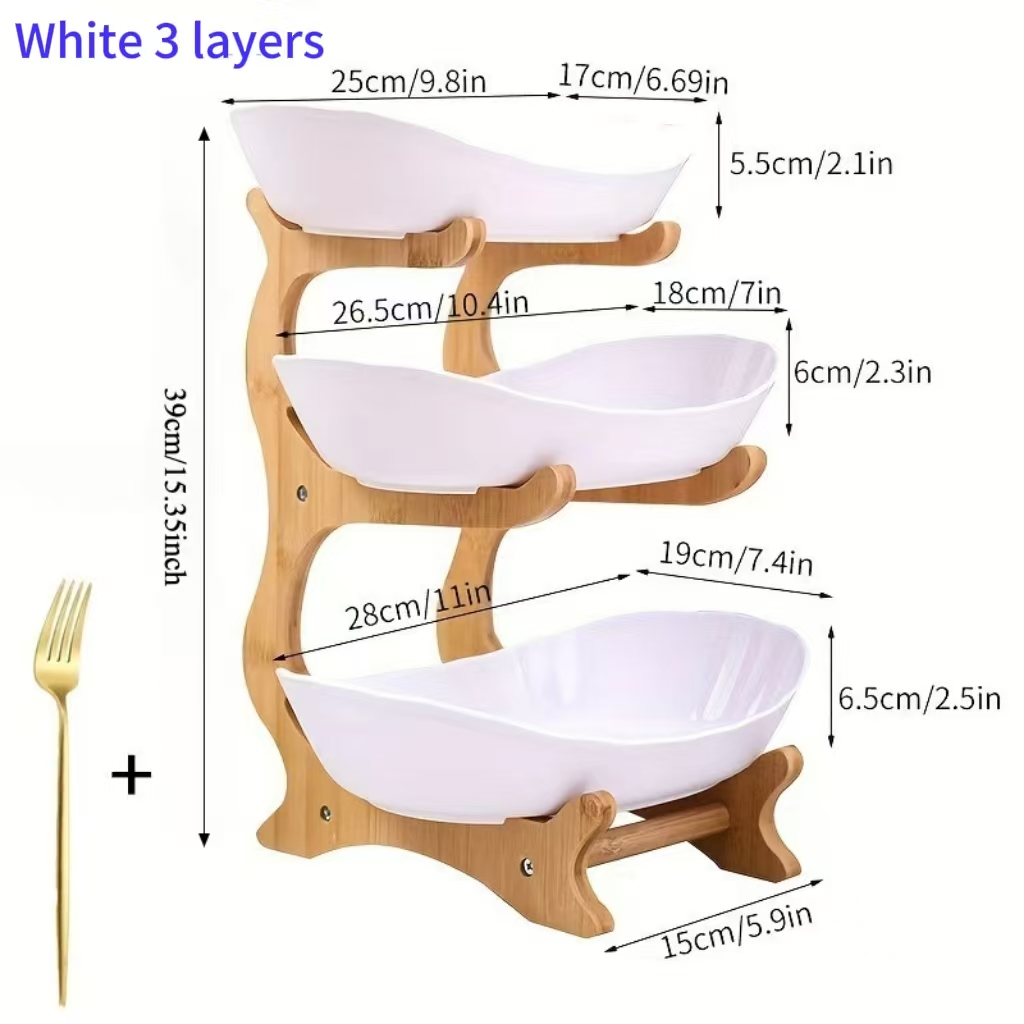 TEMU A Creative Two-layer/three-layer Kitchen Fruit Basket, Large-capacity Layered Fruit Basket, European-style Dried Fruit Plate, Bamboo And Wood