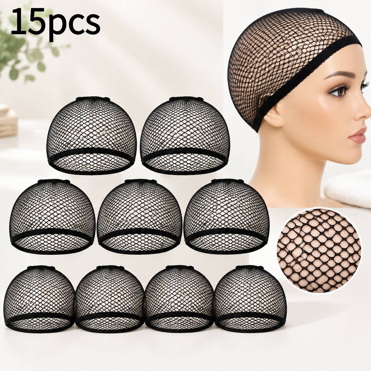 TEMU Pack Of 15 Unisex Invisible Wig Caps- High-, Breathable Nylon Mesh; Without Pressure; Durable And Stretchy; Suitable For Daily Wear, Hair