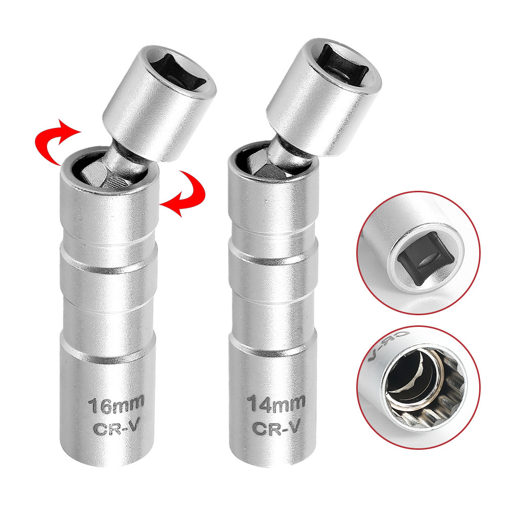 TEMU 2pcs/ Lot Universal Magnetic Spark Plug Socket, Thin-walled Universal Joint, 14mm/ 16mm Car Auto Repair Spark Plug Removal Tool