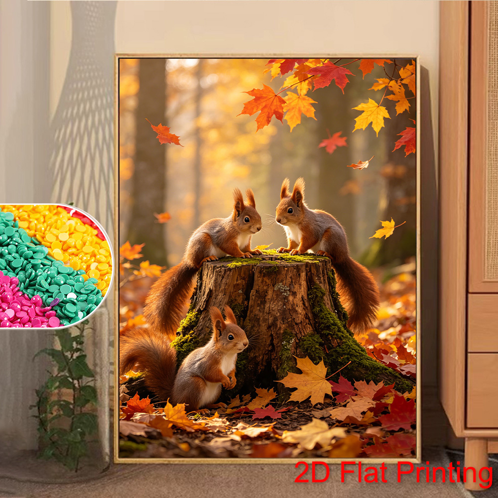 TEMU New Diamond Painting Kit Autumn Squirrels, Suitable For Adults And Beginners. Unframed A Full-circle Diamond Canvas, Creative Mosaic Craft Kits,