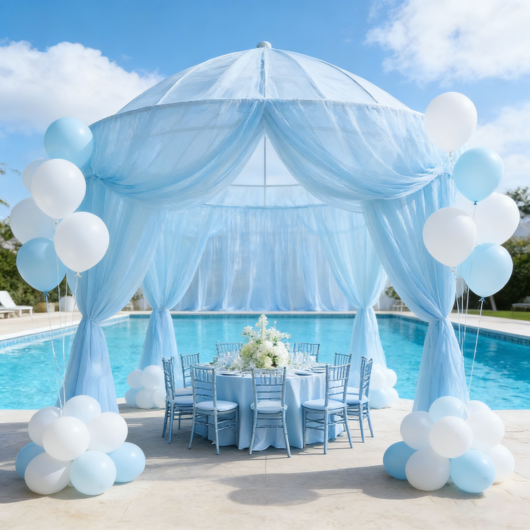 TEMU Light Blue Mesh Tulle Hanging Decorations, Made From A Stretchy And Elegant Fabric, Available In Multiple Popular Sizes. Wedding Banquets,