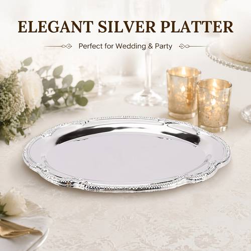 dinner plate oval shape with mirrored edges elegant vintage decorative appetizer tray suitable for buffet weddings and parties