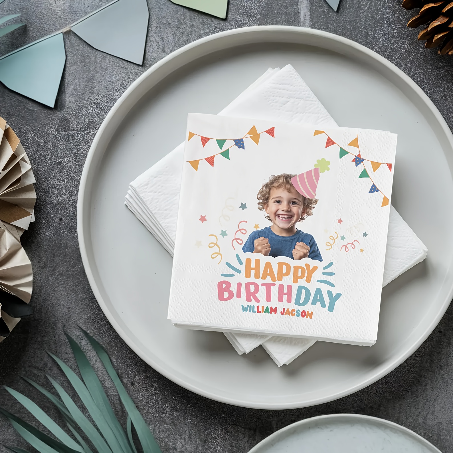 TEMU Personalized Birthday Napkins - Self- Photos And Text, 4.53-inch Elegant Party Decor And Age, Mixed Colors For Birthday Celebrations,