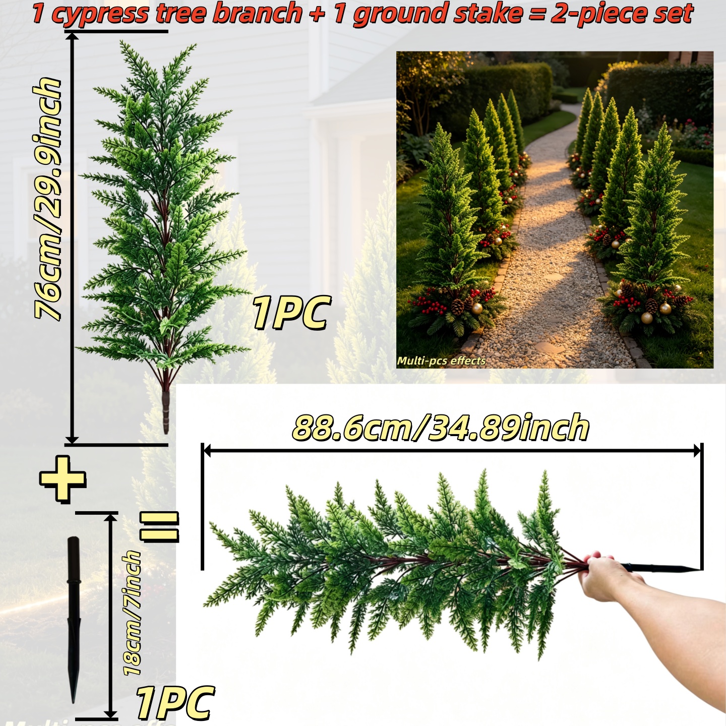 TEMU Enormous Realistic Ground-plug Pine Christmas Tree - Includes Ground-plug Base, 34-inch High-quality Outdoor Artificial Green Plant, Realistic