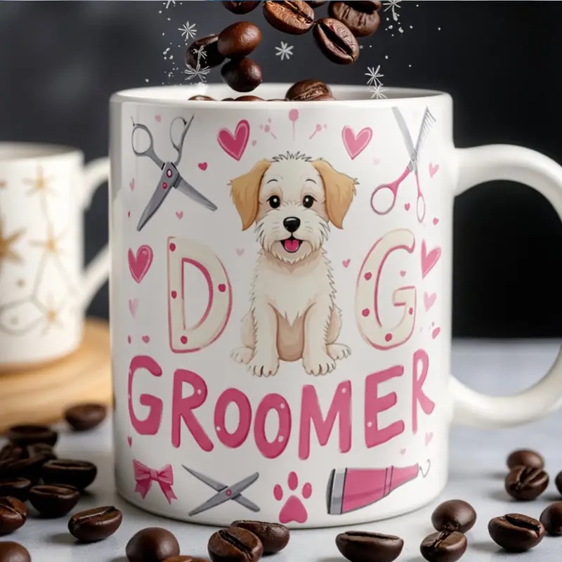TEMU 11oz White Ceramic Cup 1pc Ceramic Coffee Mug Groomer Printed Grooming Theme Daily Drinkware Reusable Coffee Cup Hot Cold Drinks Great Birthdays