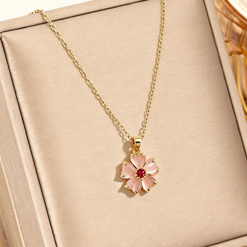 TEMU Women's Pendant Necklace 304 Stainless Steel Plated With, Sweet Cherry Pendant Clavicle Chain, Birthday Anniversary Gift, Spring And Summer