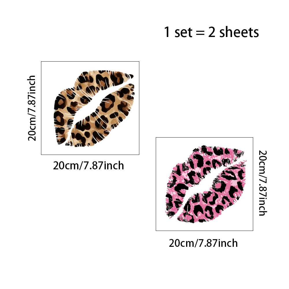 TEMU 2pcs Leopard Print Lip-shaped Wall Decals With A Pink-brown Color-block Pattern, Fashionable Lip-shaped Wall Stickers, Peel-and-stick Murals