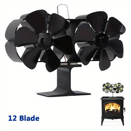 6 12 blade heat powered wood stove fan dual silent motors non electric aluminum fireplace exhaust fan with bracket portable design for wood burning stoves log burners air circulation temperature regulation