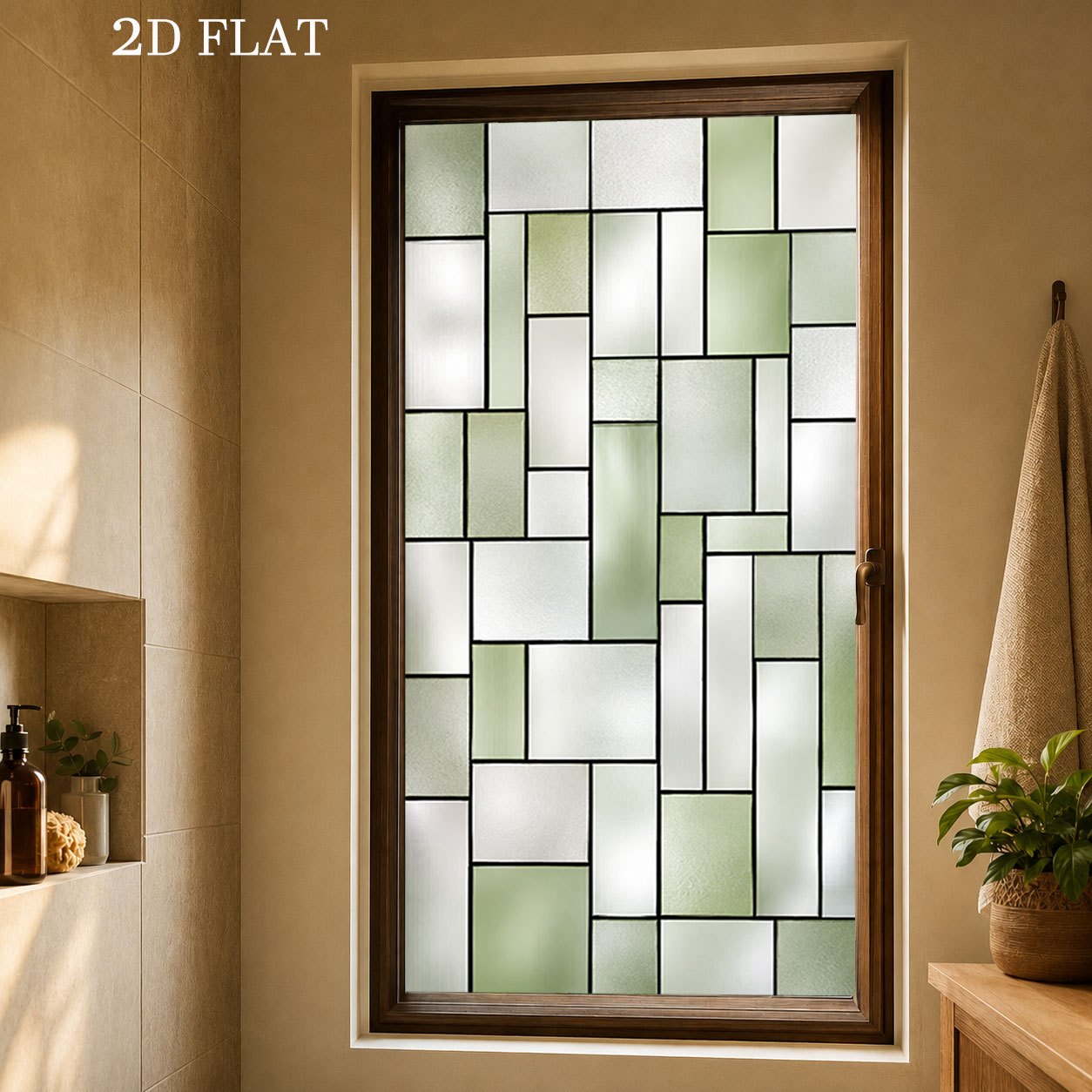 TEMU Film décoratif rectangulaire en verre mosaïque vert sauge, autocollant de verre d'intimité pour la décoration de porte de cuisine de salle de