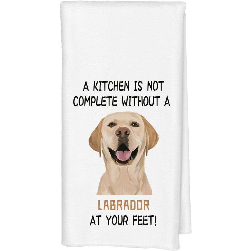 

1pc Kitchen Towel - 18x26 Inch, Polyester Hand & Dish Towel With Yellow Labrador , "a Kitchen Is Not Complete Without A Labrador" Quote, Ideal Gift For Dog Lovers, Design, Machine Washable