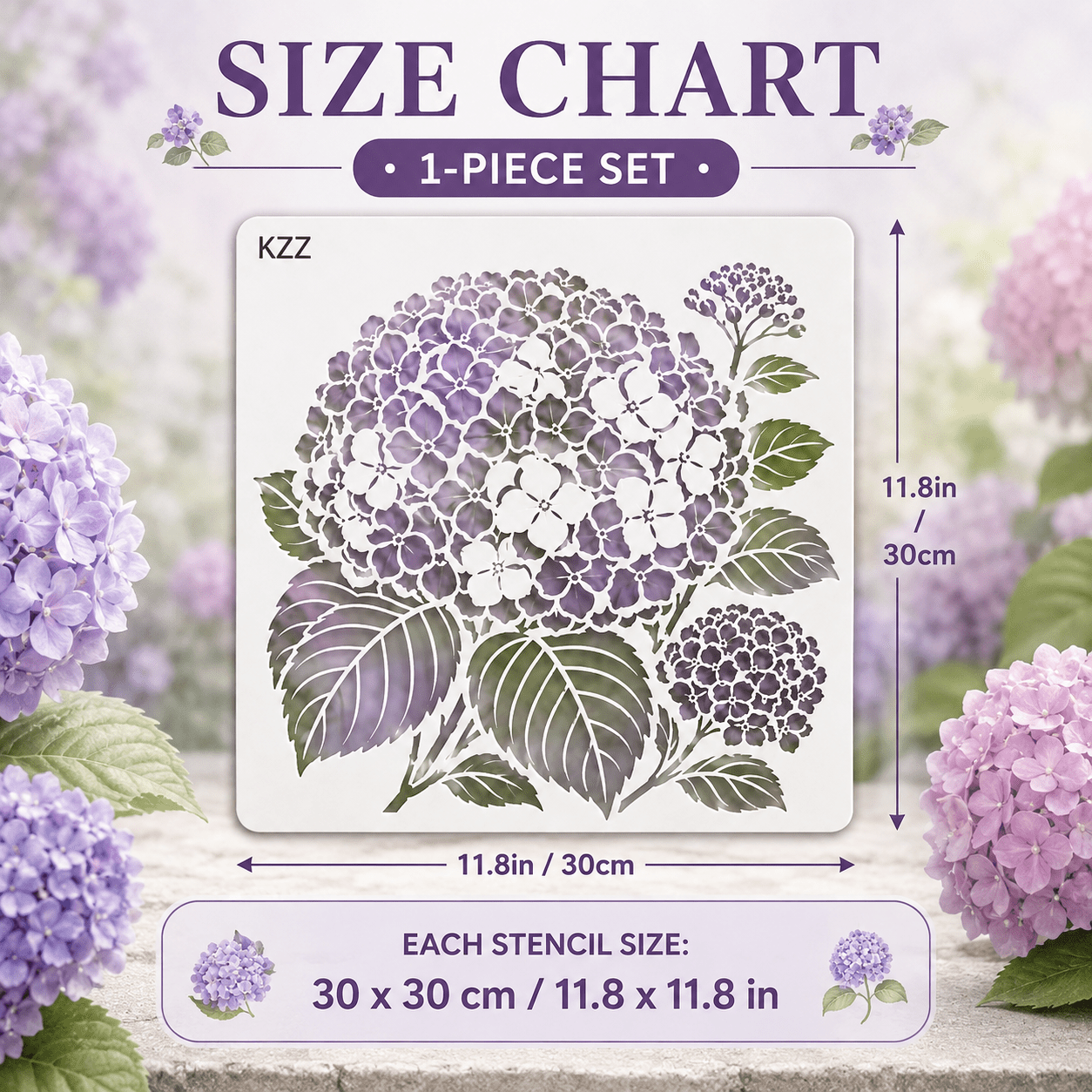 TEMU Kzz Premium Hydrangea Flower Stencil, Large Reusable Botanical Floral Painting Template For Wall Art, Canvas, Fabric, Tote Bag & Home Decor